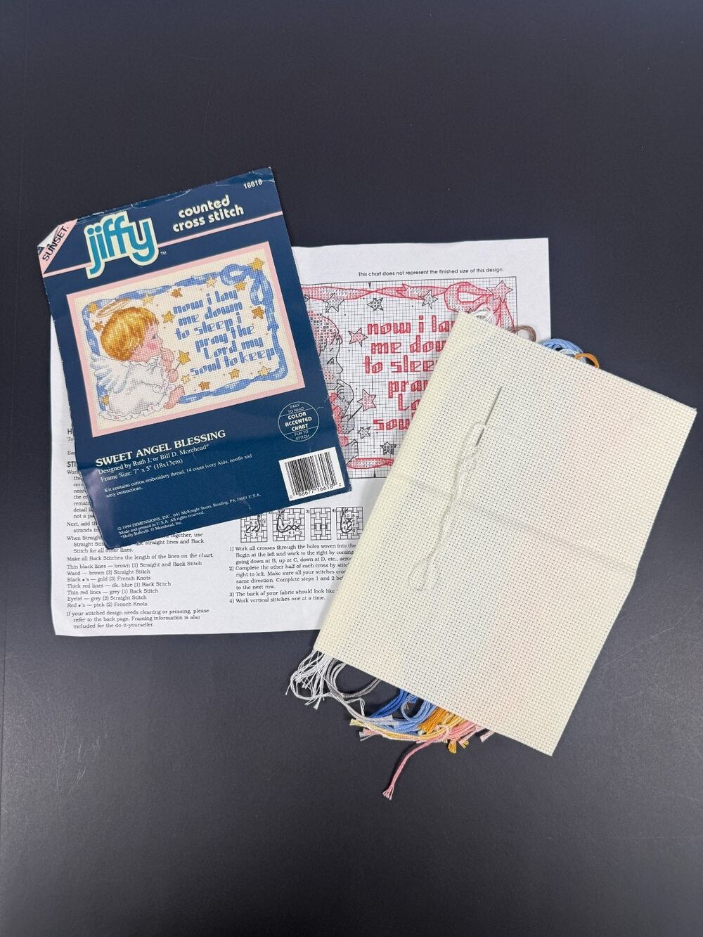 Sunset Jiffy Sweet Angel Blessing Counted Cross Stitch Kit 16618 Morehead WIP